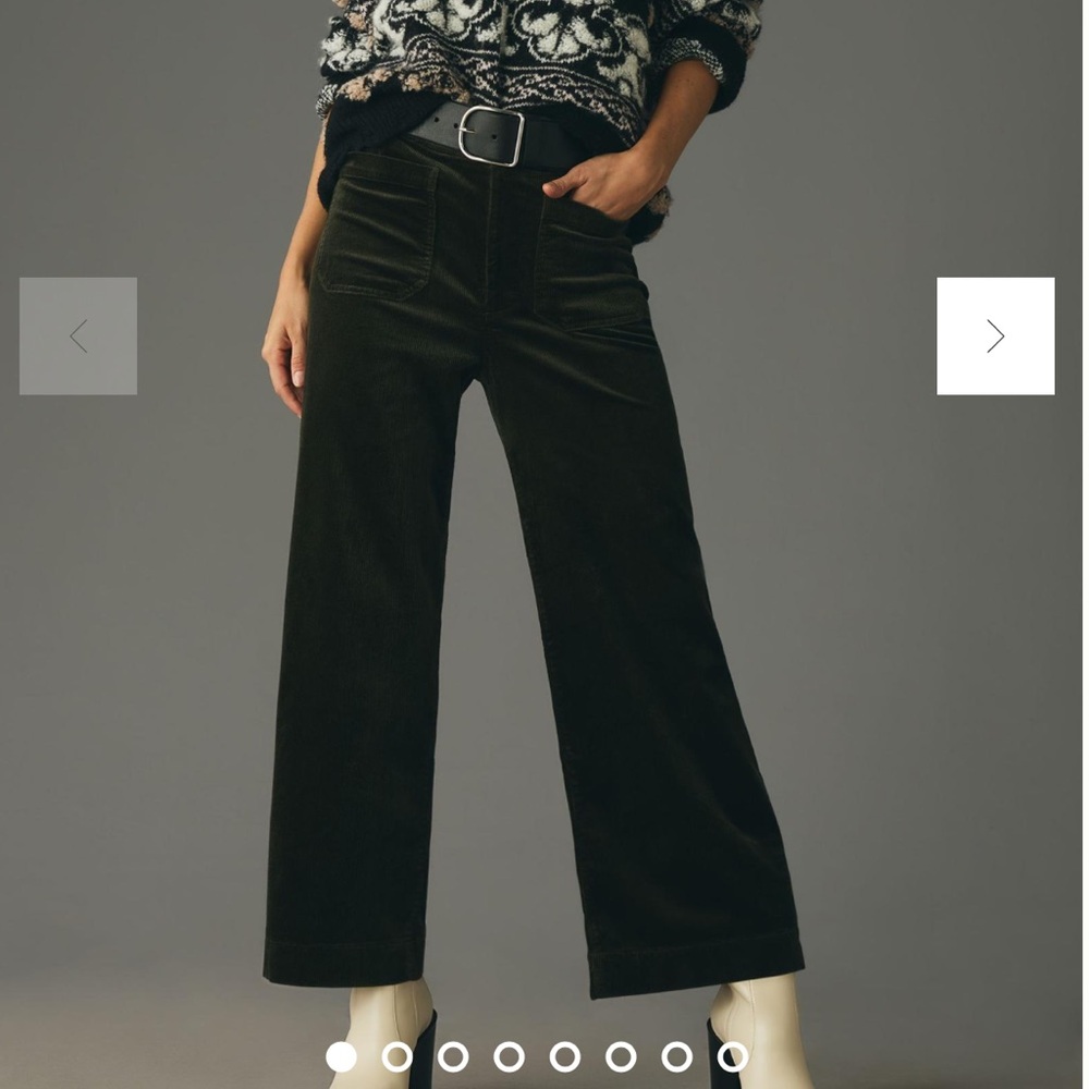 The Colette Cropped Wide-Leg Corduroy Pants by Maeve - Green Motif- Size 26p